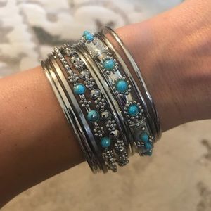 Turquoise and Silver Bangle Set